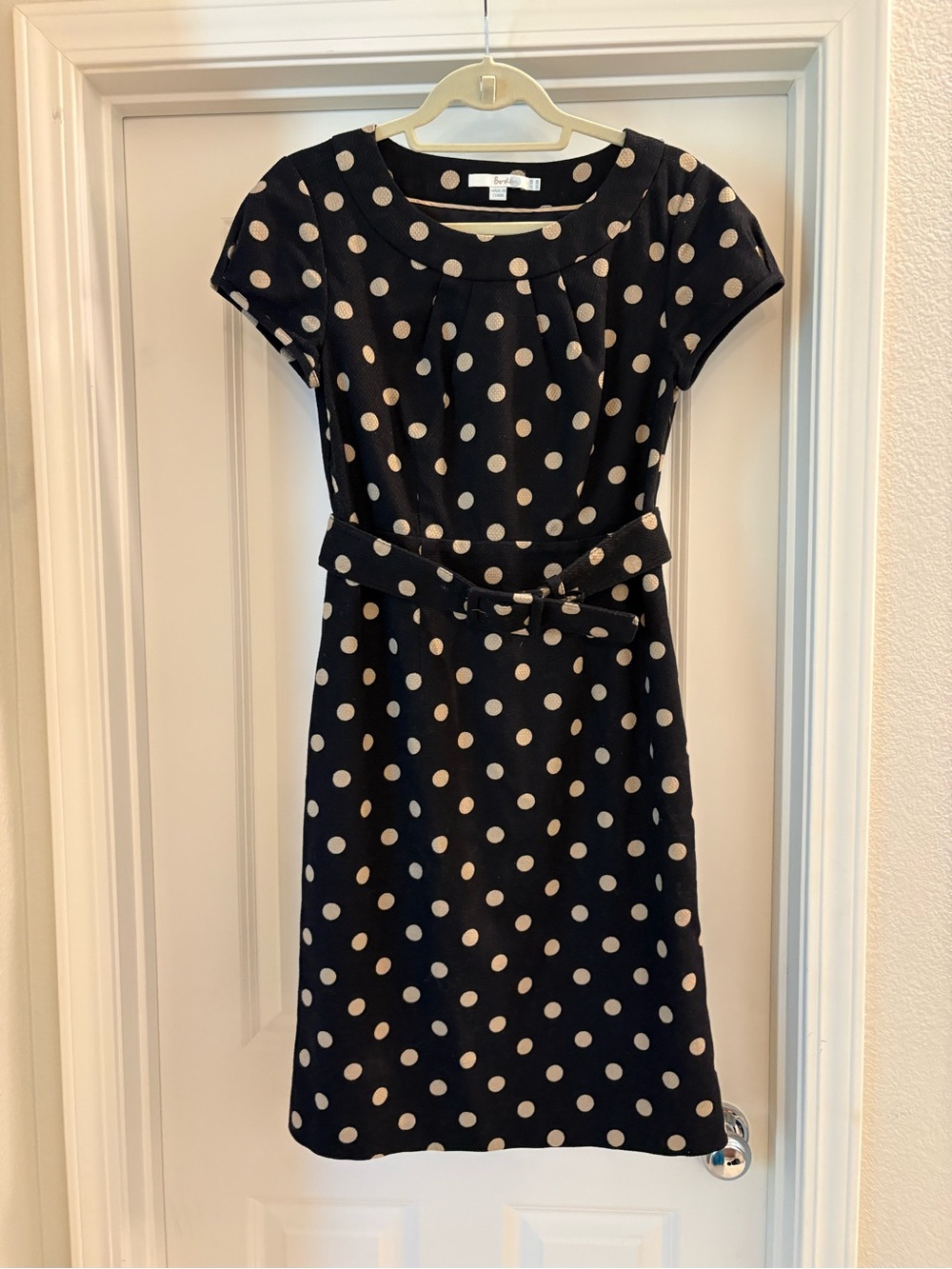 Boden Black Dress with Cream Polka Dots, 6R